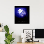 Motivational Courage Wolf Blue Night Moon Poster (Bureau à domicile)