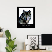 Motivational Courage Wolf Face Head Poster Imprime (Bureau à domicile)