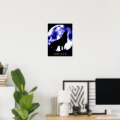Motivational Freedom Wolf Howls Silhouette Poster (Bureau à domicile)