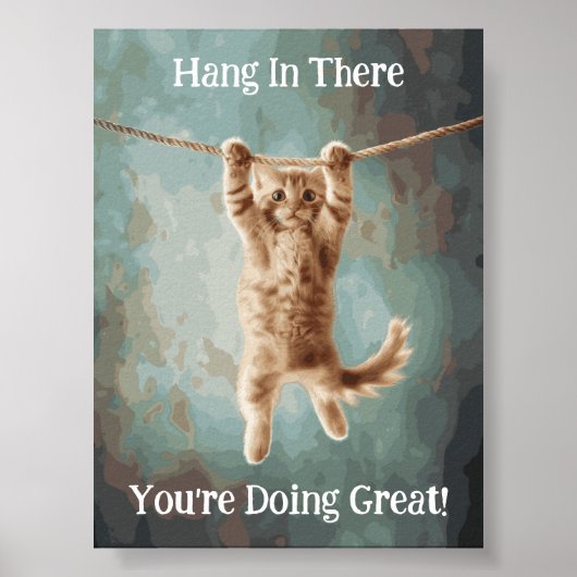 Motivational Funky Hang in There Poster de chat (Devant)