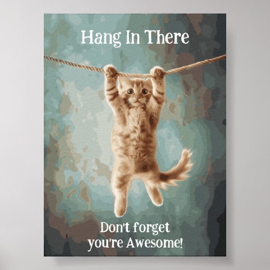 Motivational Funky Hang in There Poster de chat (Devant)
