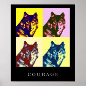 Motivational Pop Art Courage Wolf Poster Imprimer (Devant)