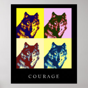 Motivational Pop Art Courage Wolf Poster Imprimer