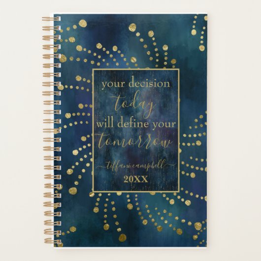 Motivational Quote Blue and Gold Planner (Voorkant)