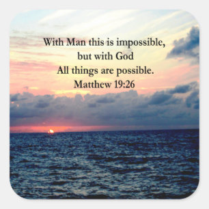 MOTIVEREND SUNRISE MATTHEW 19:26 PHOTO ONTWERP VIERKANTE STICKER
