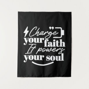 Motiverende christelijke quote – Laad je geloof op Wandkleed
