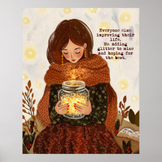 Motiverende gezellige herfstmeisjesmuurprint  poster