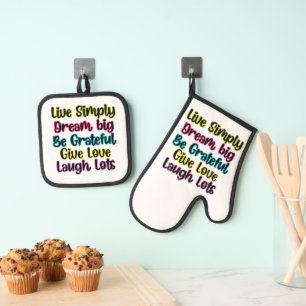 Motiverende Spreuk Leef Eenvoudig Droom Geef Liefd Ovenwant & Pannenlap Set