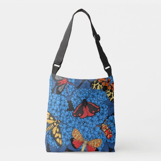 Motivering voor blauwe hydrangea crossbody tas (Voorkant)