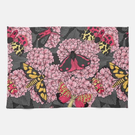 Motivering voor roze hydrangea theedoek (Horizontaal)