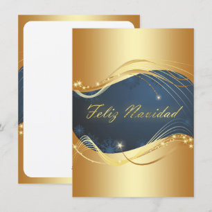 Motivo dorado de Navidad con fondo azul Feestdagenkaart