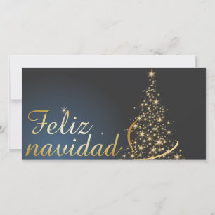 Motivo navideño azul con dorado árbol de navidad. bedankkaart