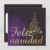 Motivo navideño morado oscuro con dorado árbol de kaart (Voorkant / Achterkant)