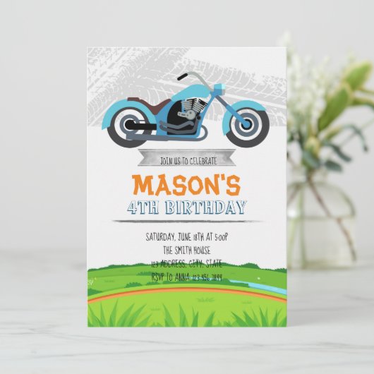 Moto Anniversaire invitation (Debout devant)