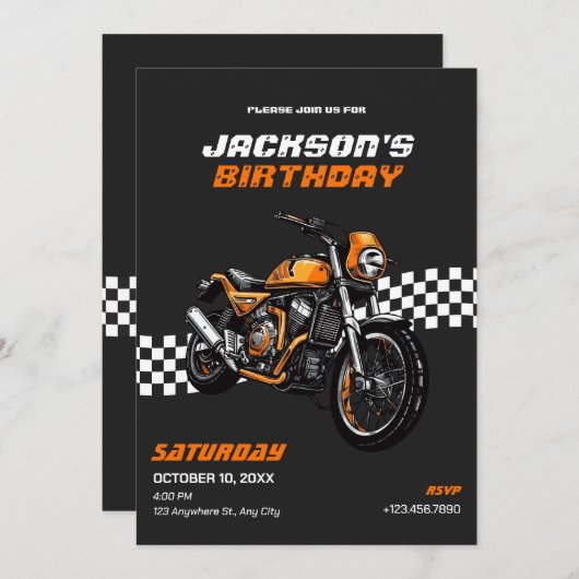 Moto classique Invitation d'anniversaire (Devant / Derrière)