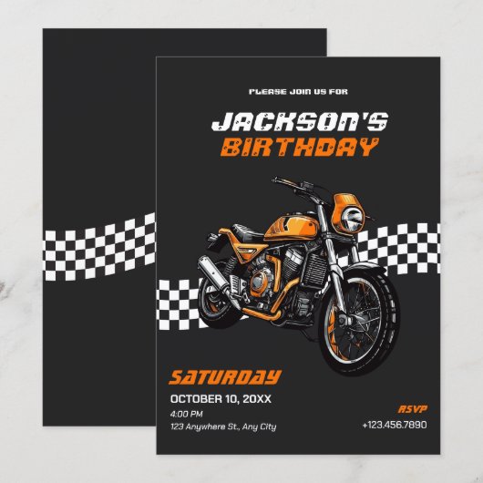 Moto classique Invitation d'anniversaire (Devant / Derrière)