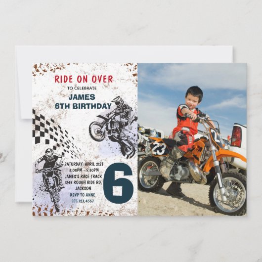 Moto Dirt Vélo Photo Anniversaire Invitation (Devant)