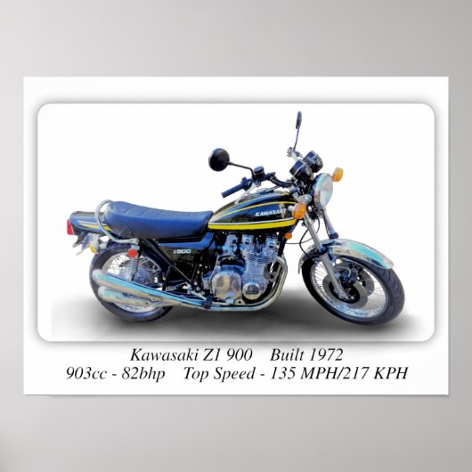 Moto Kawasaki Z1 900 - A3 Taille Imprimer Poster (Devant)