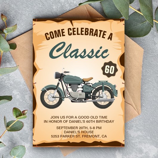 Moto vintage Adulte Anniversaire Invitation