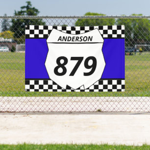 Motocross Bord Aangepast vuilnummer kiezen op blau Spandoek