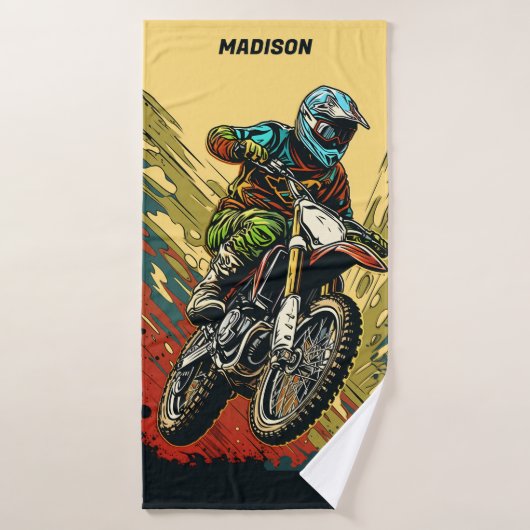 Motocross de nom personnalisé (Serviette de bain)