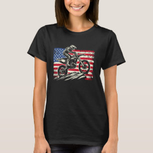Motocross Dirt Bike Amerikaanse Vlag Verenigde Sta T-shirt