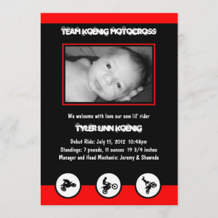 Motocross Dirt Bike Birth Announcement (rood/zwart Aankondiging