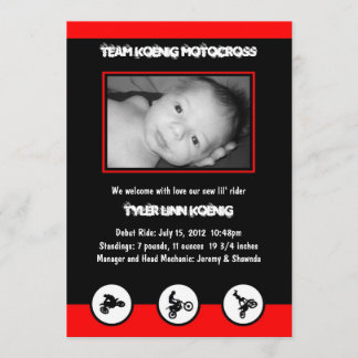Motocross Dirt Bike Birth Announcement (rood/zwart Aankondiging