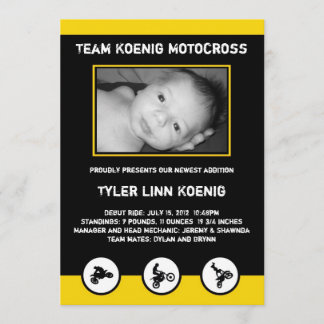Motocross Dirt Bike Birth Announcement Yellow Aankondiging