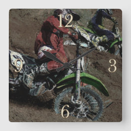 Motocross Dirt-Bike Champion Racer Vierkante Klok