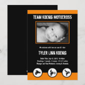 Motocross Dirt Bike Faire-part de naissance (Orang (Devant / Derrière)