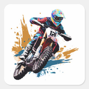 Motocross Dirt Bike MX Racende Motorrijder Vierkante Sticker