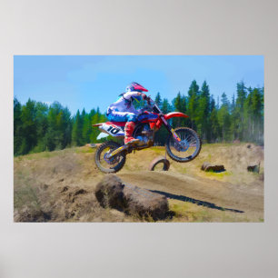Motocross Dirt-Bike Racer One Wheeling Poster