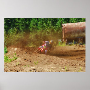 Motocross Dirt-Bike Racer Spraying Dirt Poster