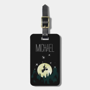 Motocross Dirt Bike Trick Stunt Night Moonlight Bagagelabel