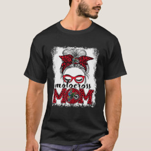 Motocross Moeder Moederdag Spel Dag Messy Bun Leop T-shirt