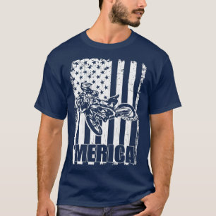 Motocross racer dirt bike Merica American Flag T-shirt