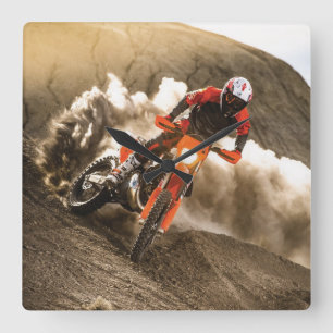 Motocross Rider Vierkante Klok