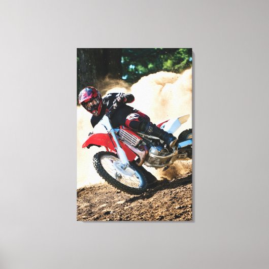Motocross rijder gooit kussen canvas afdruk (Voorkant)