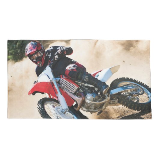 Motocross rijder gooit kussen kussensloop (Achterkant)