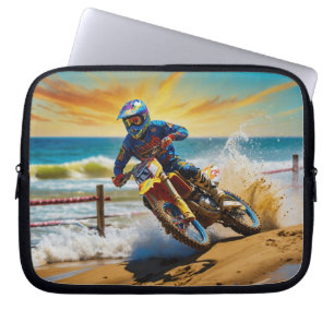 Motocrossracer op strandrace laptop sleeve