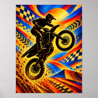 Motocrossrijder extreme sprong silhouet poster