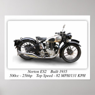 Motocyclette Norton ES2 - Affiche d'impression de