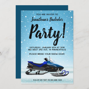 Motoneige bleu Hiver Bachelor Party Invitation