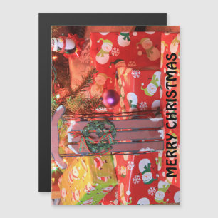 Motoneige de Noël avec couronne Carte magnétique