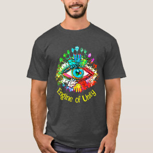 Motor van Unity Bright Rainbow-kleuren T-shirt