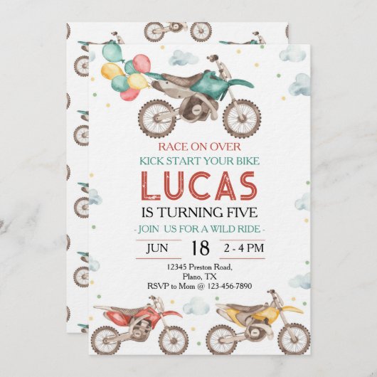 Motorbikes Dirt Bike Birthday Invitation (Devant / Derrière)