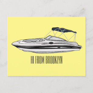 Motorboot cartoon illustratie briefkaart