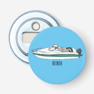 Motorboot cartoon illustratie button flesopener