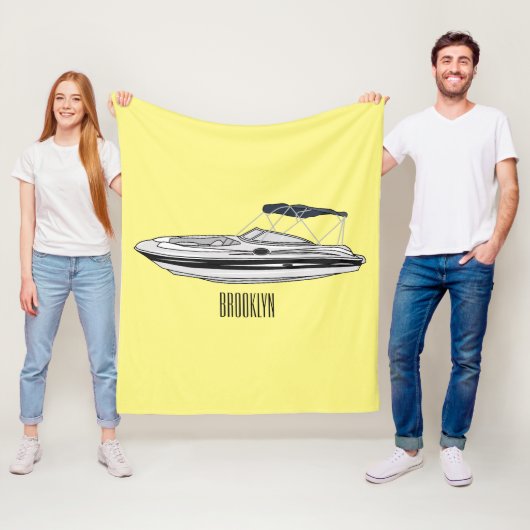 Motorboot cartoon illustratie fleece deken (In situ)